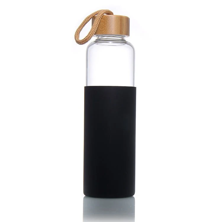 Botol Kaca Dinding Tunggal dengan Tutup Bambu dan Lengan Kain