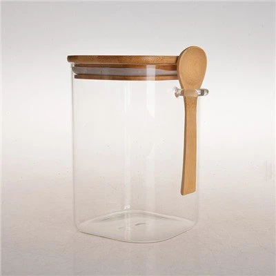 Toples Penyimpanan Persegi dengan Tutup Bambu dan Sendok