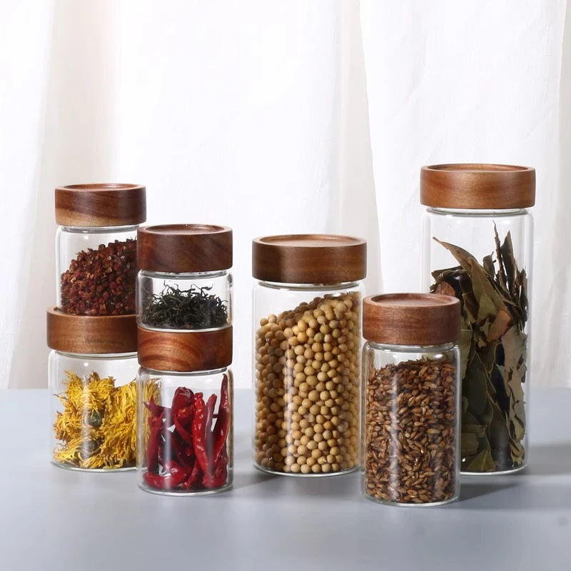 Toples Penyimpanan Kaca Dengan Tutup Kayu Akasia