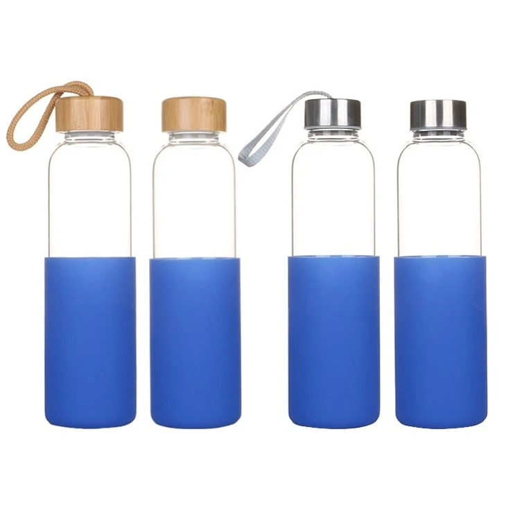 500ML Portable Bamboo Lid Custom Silicone Sleeve Glass Water Bottle