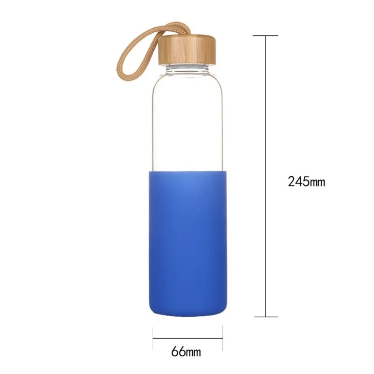 500ML Portable Bamboo Lid Custom Silicone Sleeve Glass Water Bottle