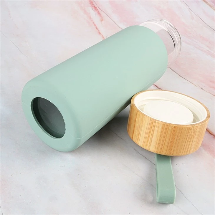 550ml High Borosilicate Glass Water Bottle 2024 With Silicone Sleeve And Bamboo Lid